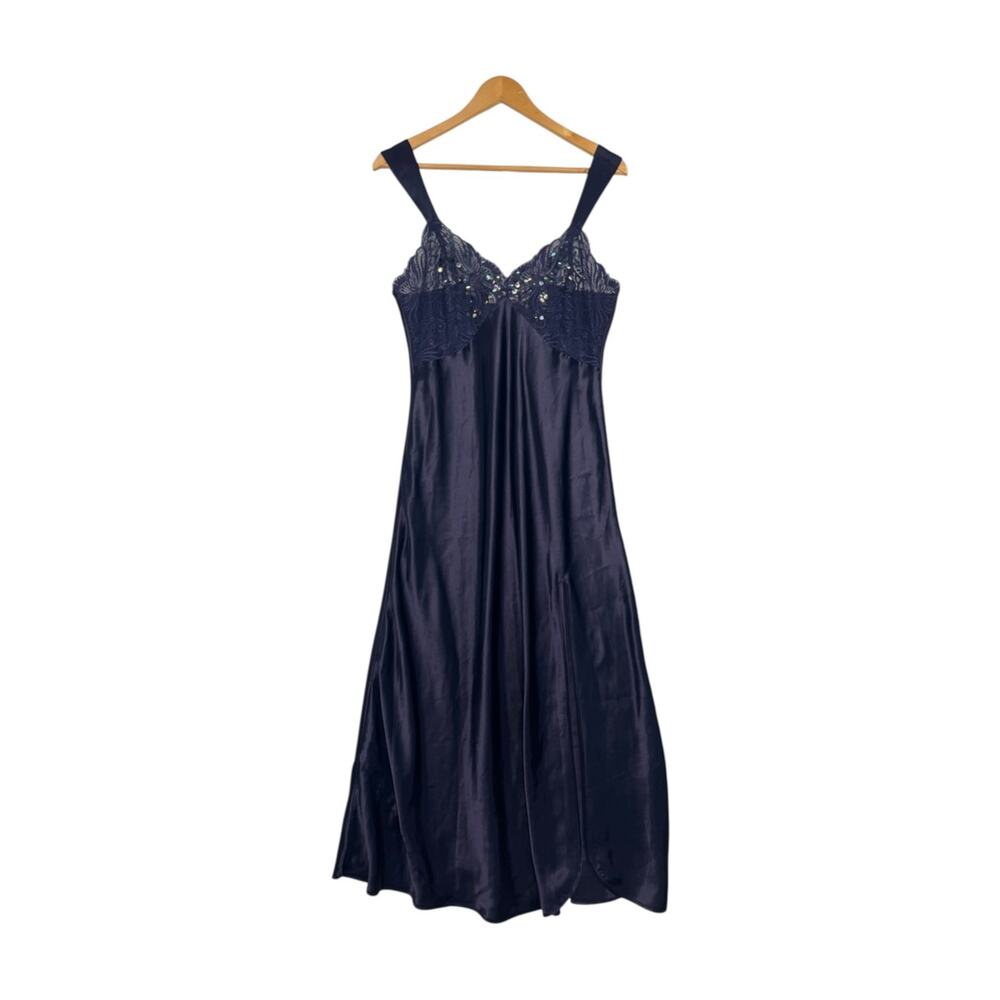 Vintage Victorias Secret Nightgown Womens M Blue Lace Slip Dress Sequined Y2K 90
